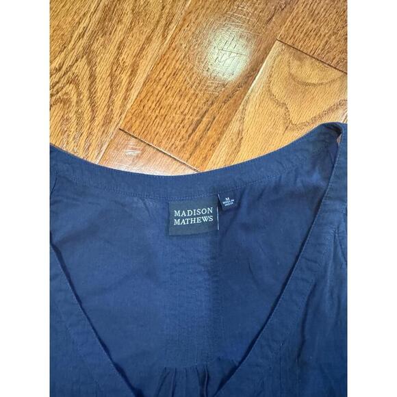 Embroidered Navy Shift Dress Sleeveless Medium Madison Mathews Sundress - Picture 2 of 6